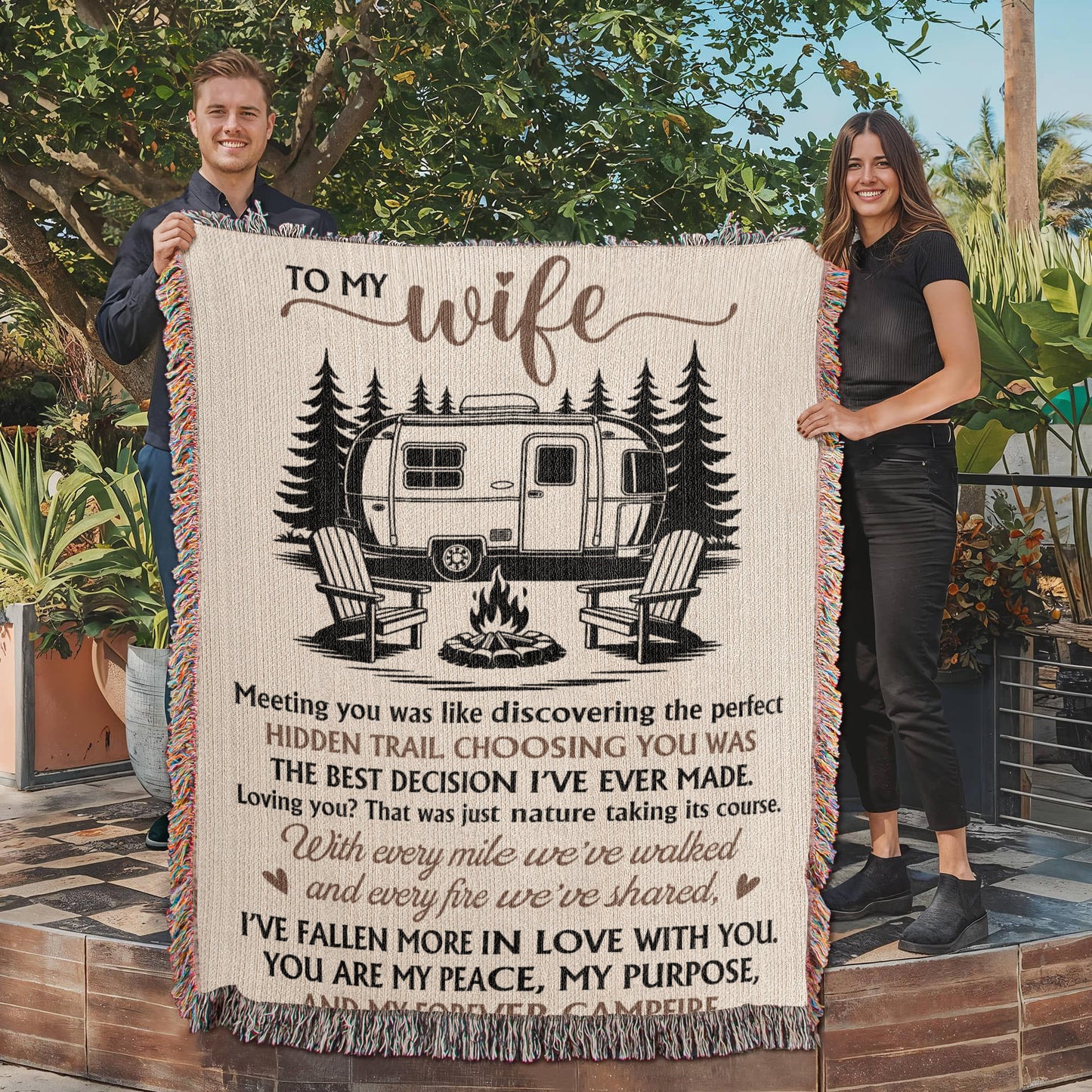 To My Wife – Campfire & Camper Love Quote Blanket 🔥💑
