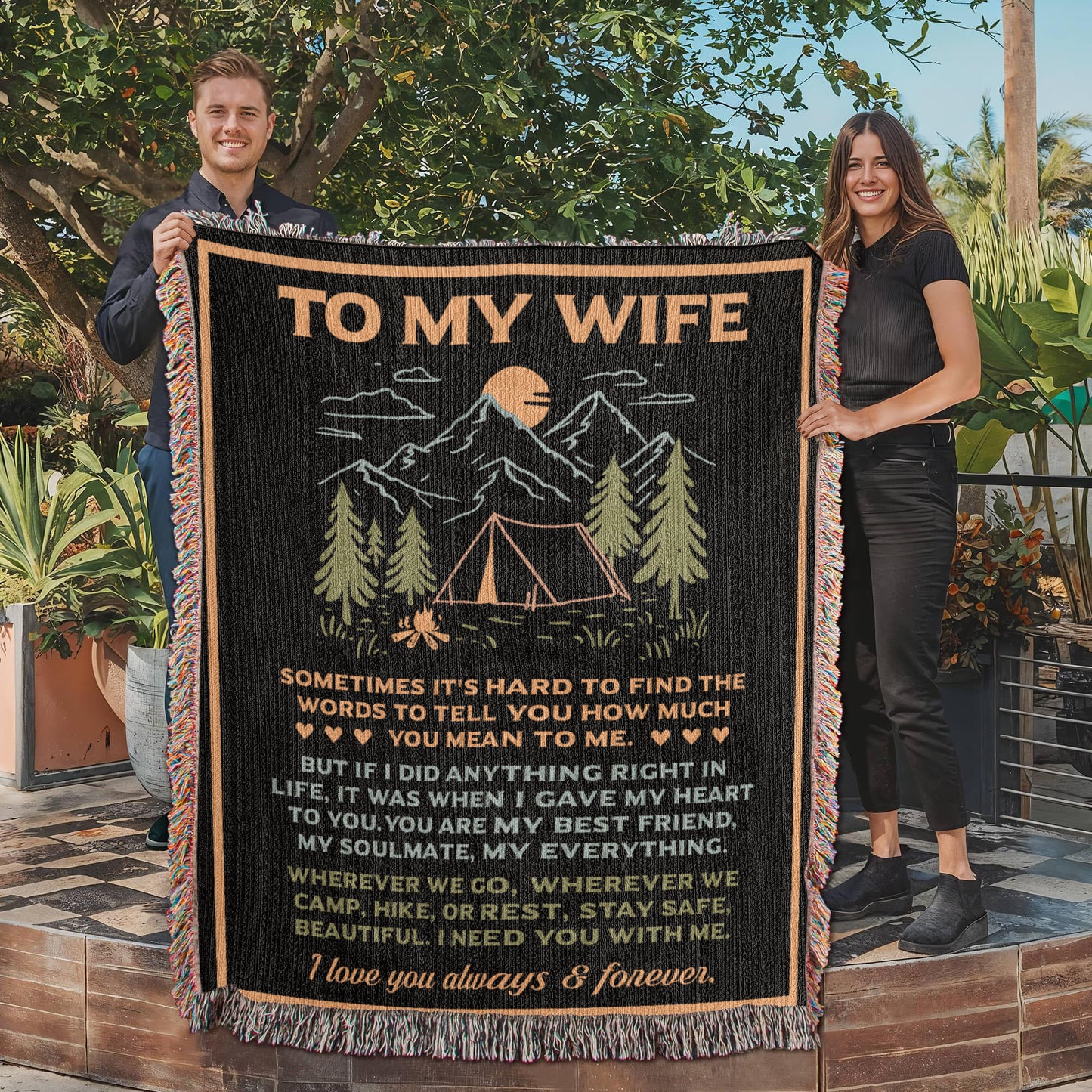 Camping Blanket Gift – For the Wife Who’s Your Best Friend, Soulmate, and Safe Place