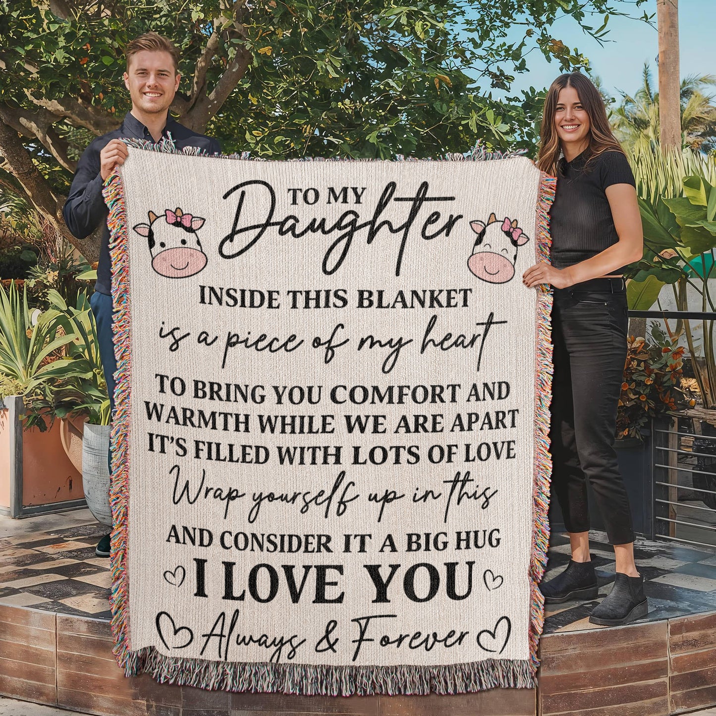 To My Daughter – “Piece of My Heart” Cow Blanket Filled with Love & Hugs