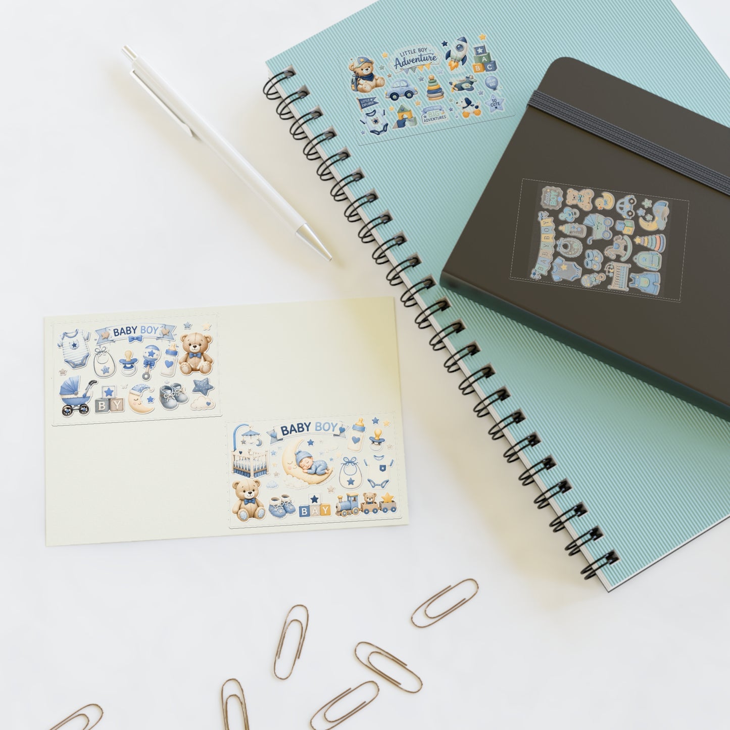 Baby Boy Sticker Sheets | Cute Nursery Icons & Teddy Bear Decals (4-Sheet Set)