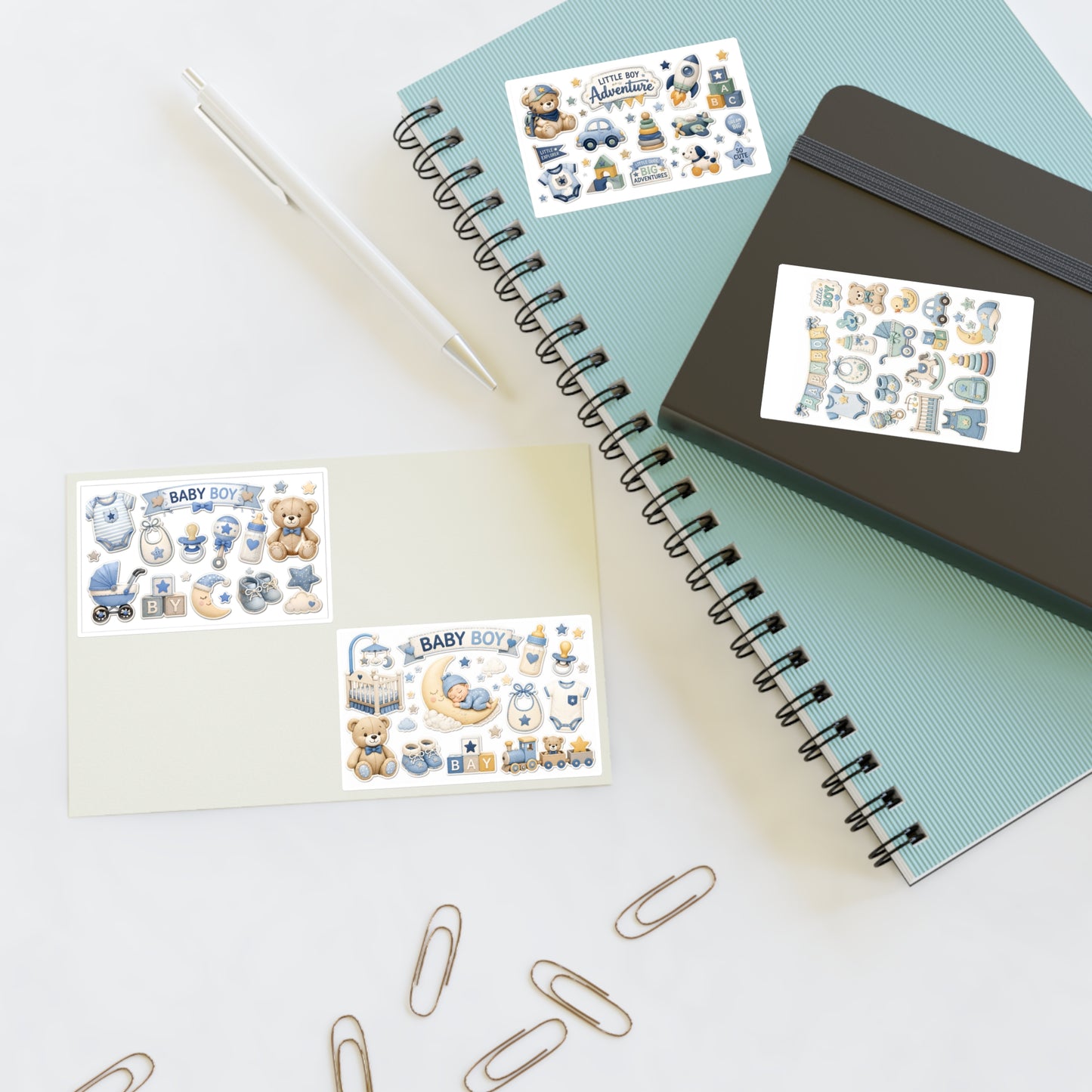Baby Boy Sticker Sheets | Cute Nursery Icons & Teddy Bear Decals (4-Sheet Set)