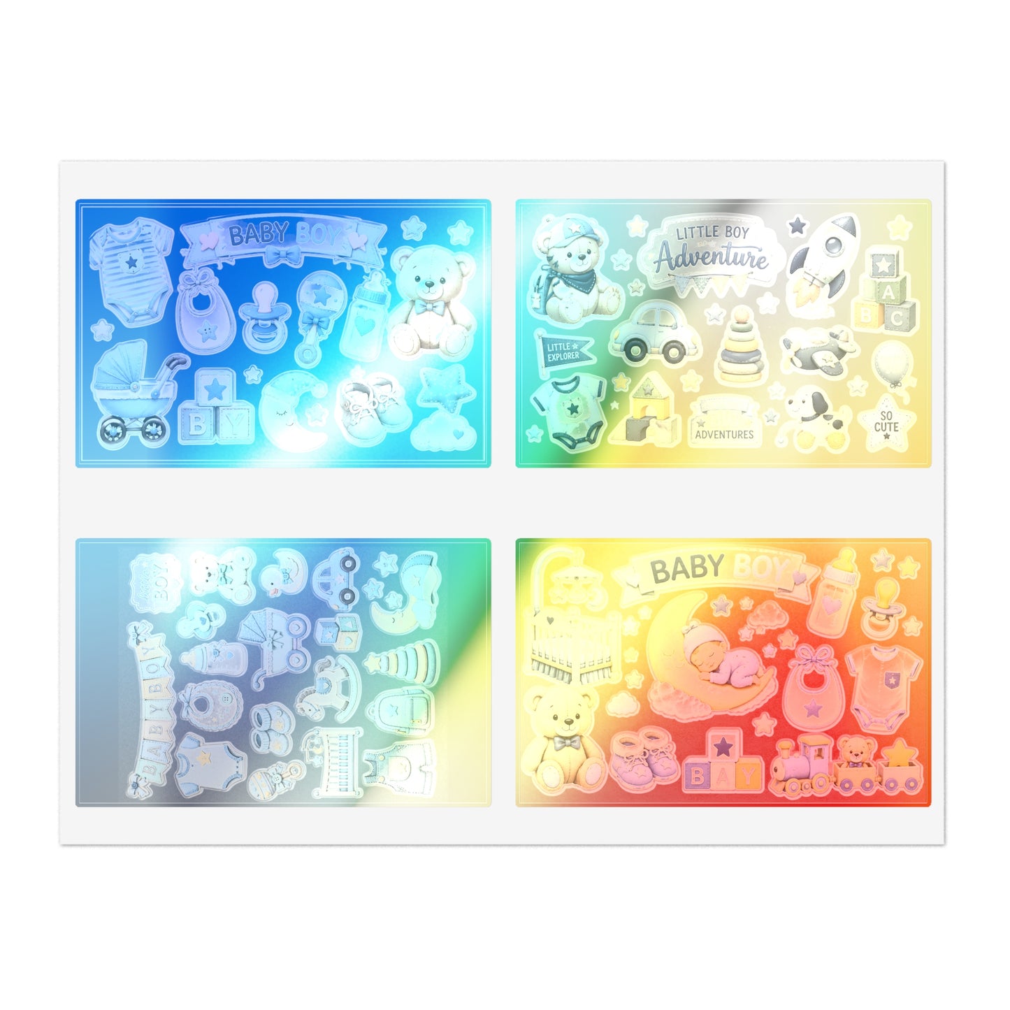 Baby Boy Sticker Sheets | Cute Nursery Icons & Teddy Bear Decals (4-Sheet Set)