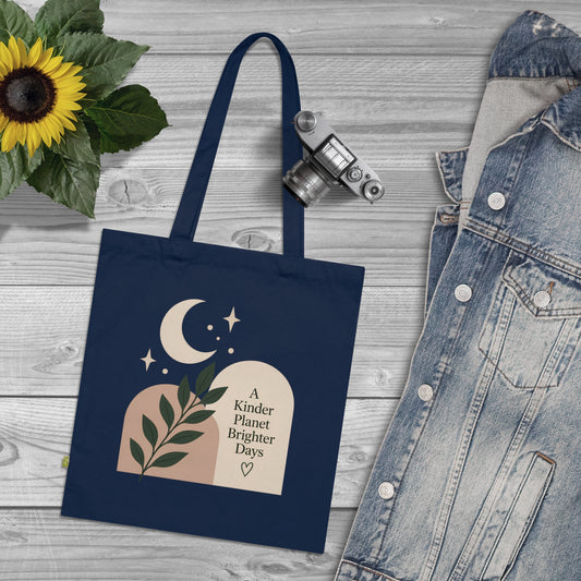 Eco Tote Bag — "A Kinder Planet Brighter Days" Moon & Leaf Design