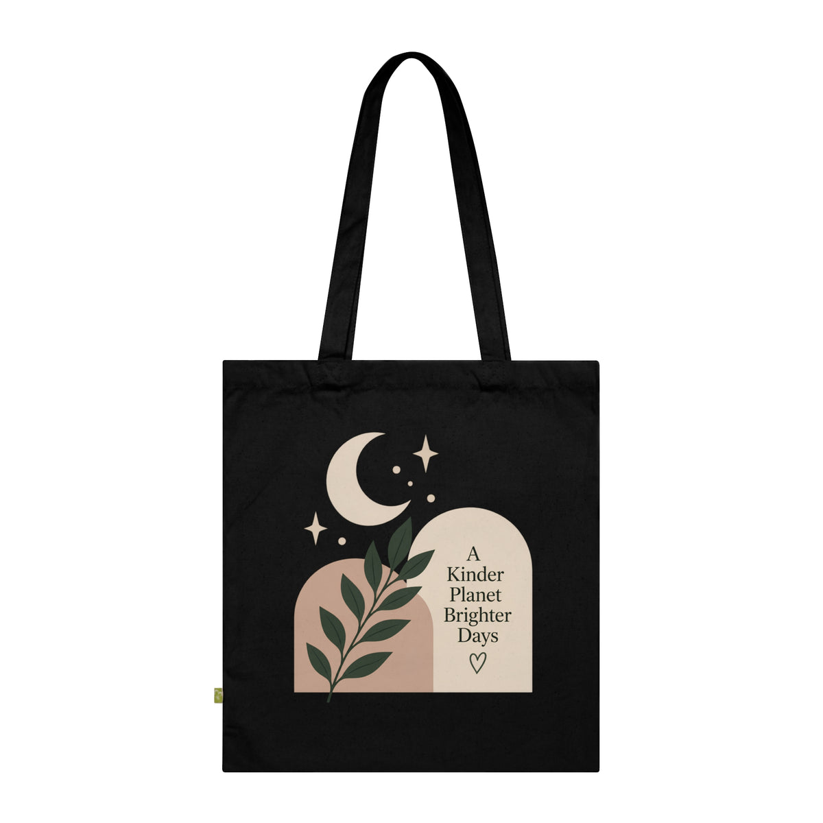 Eco Tote Bag — "A Kinder Planet Brighter Days" Moon & Leaf Design
