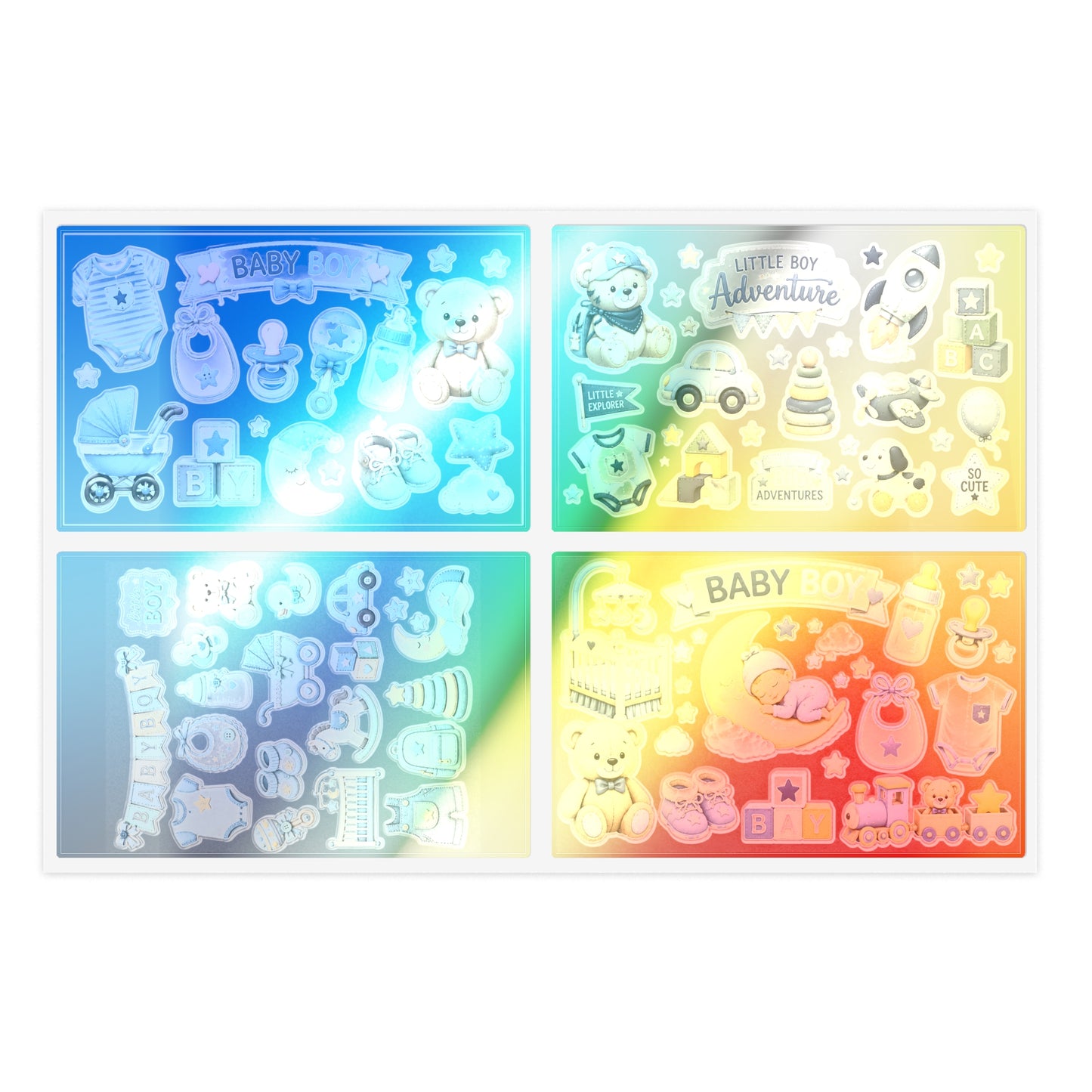 Baby Boy Sticker Sheets | Cute Nursery Icons & Teddy Bear Decals (4-Sheet Set)
