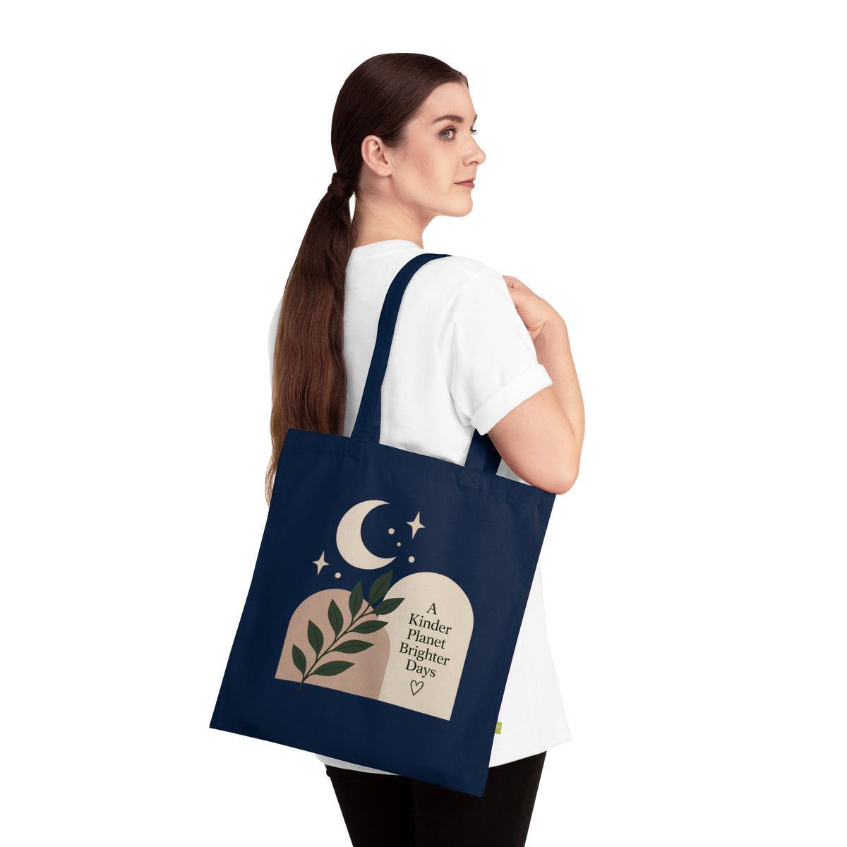 Eco Tote Bag — "A Kinder Planet Brighter Days" Moon & Leaf Design