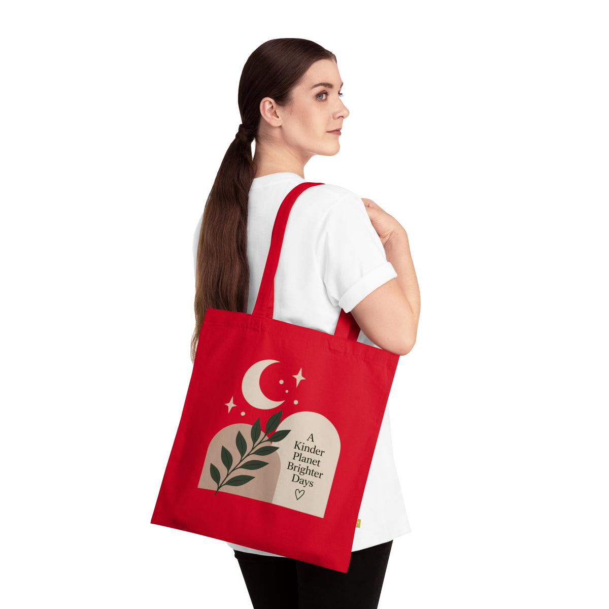 Eco Tote Bag — "A Kinder Planet Brighter Days" Moon & Leaf Design