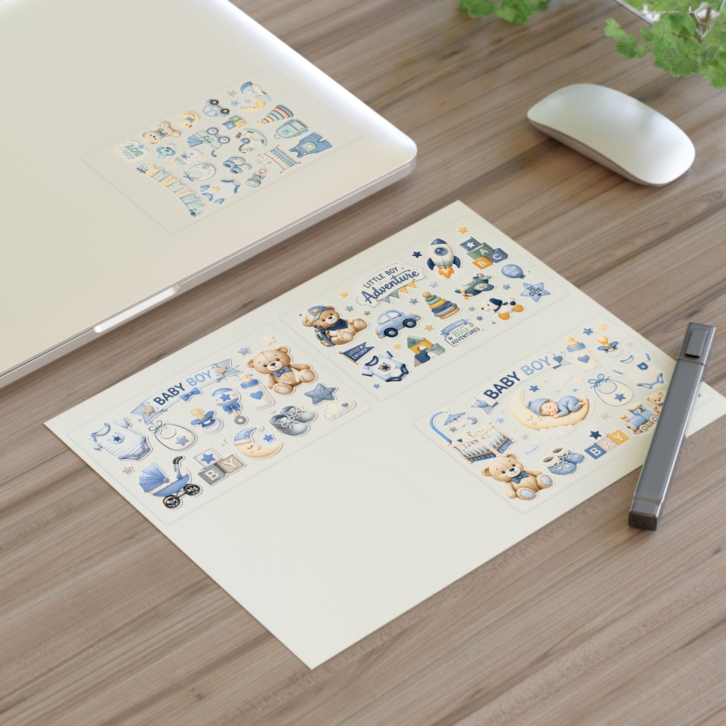 Baby Boy Sticker Sheets | Cute Nursery Icons & Teddy Bear Decals (4-Sheet Set)