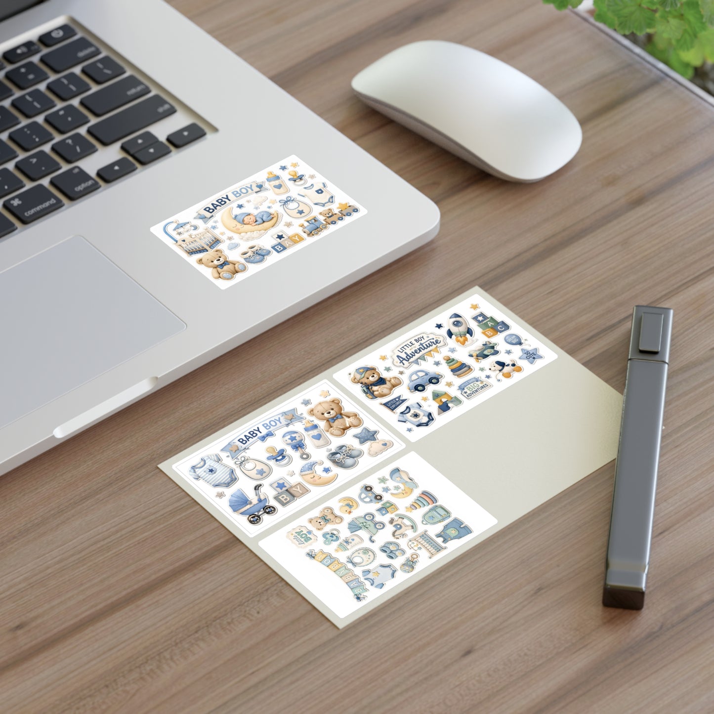 Baby Boy Sticker Sheets | Cute Nursery Icons & Teddy Bear Decals (4-Sheet Set)
