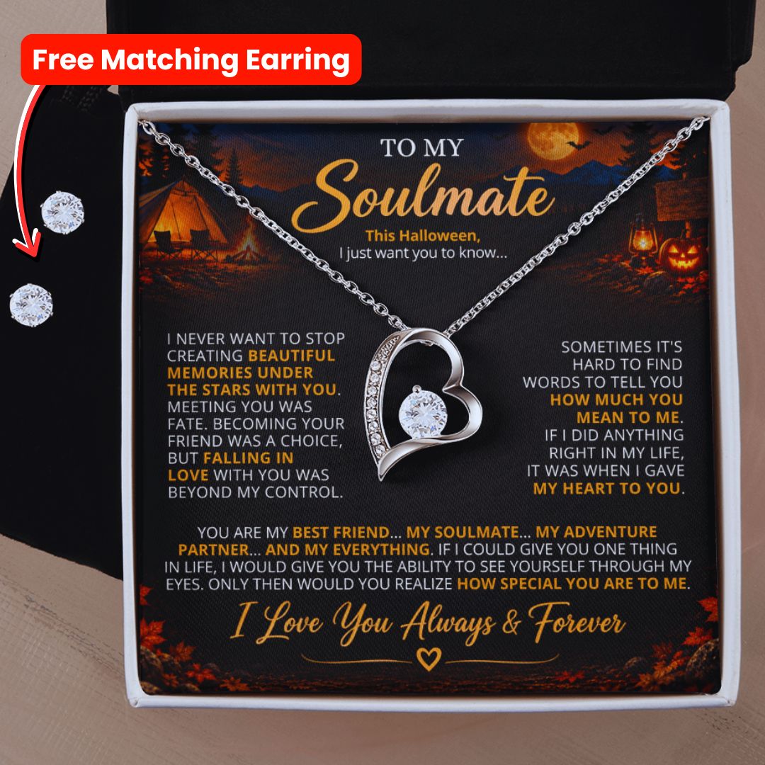 TO MY SOULMATE - YOU ARE MY BEST FRIEND... MY SOULMATE...  MY ADVENTURE PARTNER... MY EVERYTHING - (Forever Love Necklace + Free Matching Earrings)