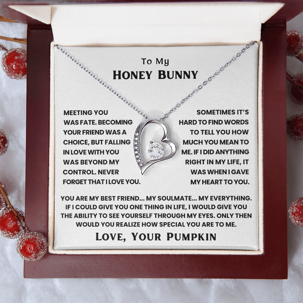 TO MY HONEY BUNNY - THE DAY I MET YOU, MY LIFE CHANGED - FOREVER LOVE NECKLACE + FREE MATCHING EARRINGS SET