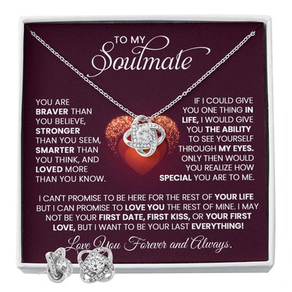 To My Soulmate Love Knot Earring with Necklace Set