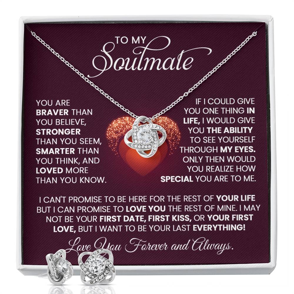 To My Soulmate Love Knot Earring with Necklace Set