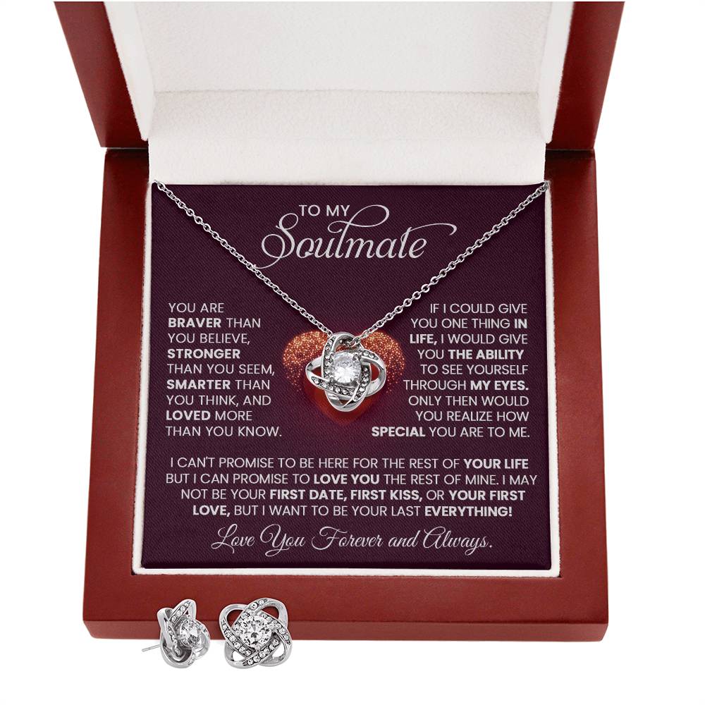 To My Soulmate Love Knot Earring with Necklace Set