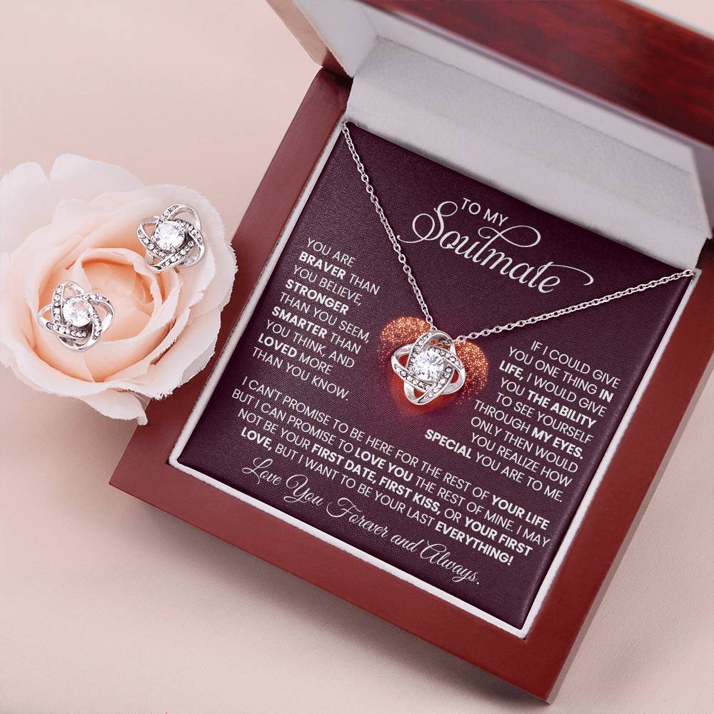 To My Soulmate Love Knot Earring with Necklace Set