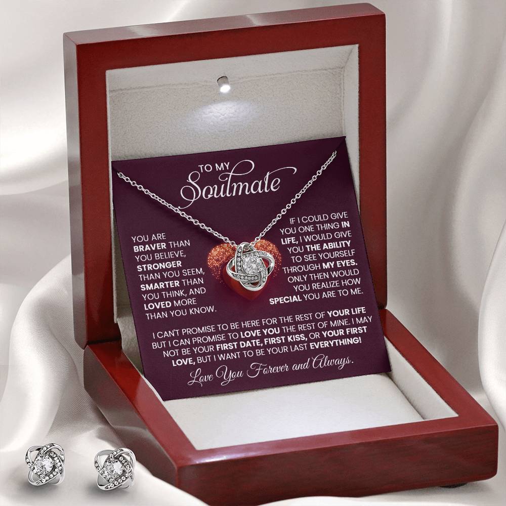 To My Soulmate Love Knot Earring with Necklace Set