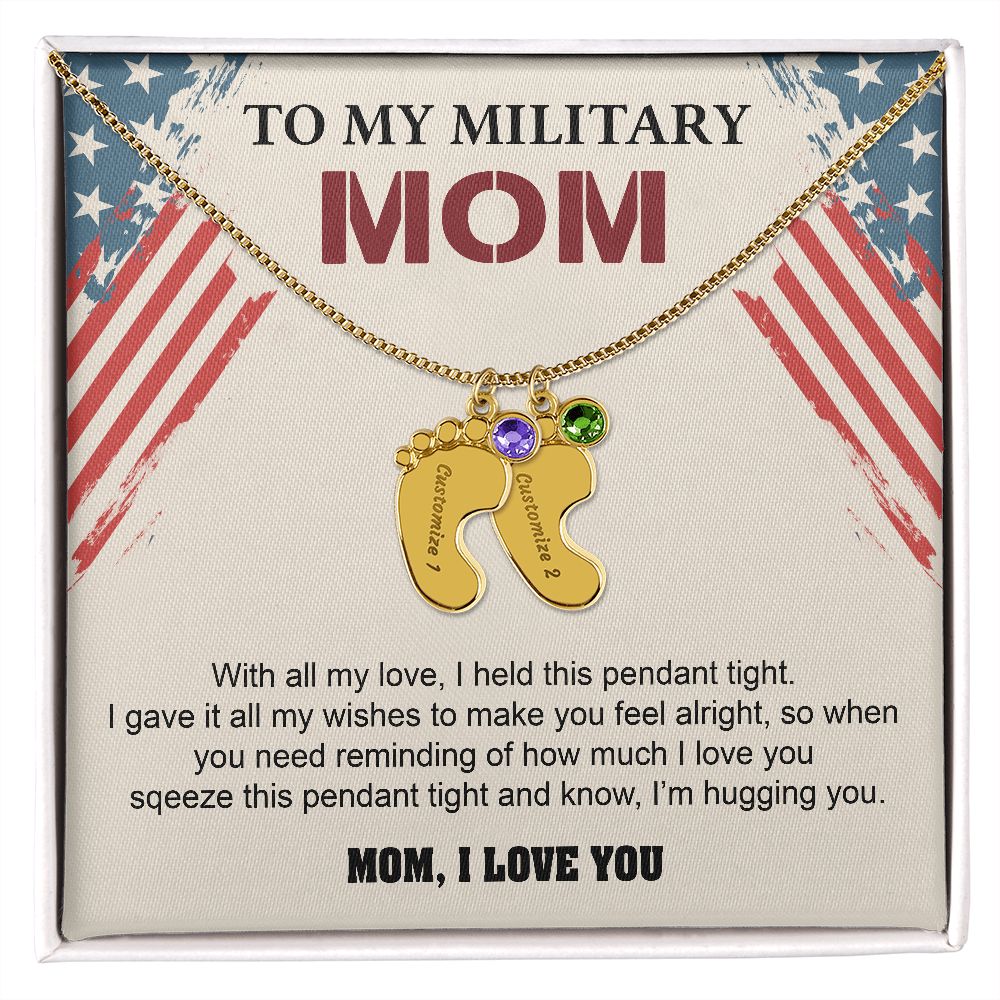 To My Military Mom Footprint Necklace With Birthstone