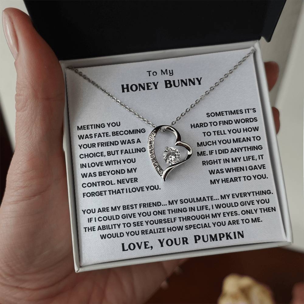 TO MY HONEY BUNNY - THE DAY I MET YOU, MY LIFE CHANGED - FOREVER LOVE NECKLACE + FREE MATCHING EARRINGS SET