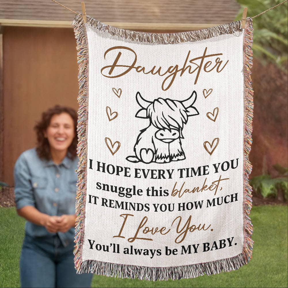 To My Daughter – Cute Cow Snuggle Blanket With "You’ll Always Be My Baby" Message