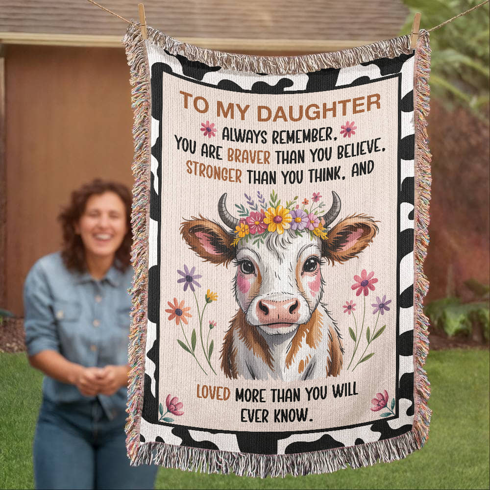 To My Daughter – “Braver, Stronger, More Loved Than You Know” Cow Blanket