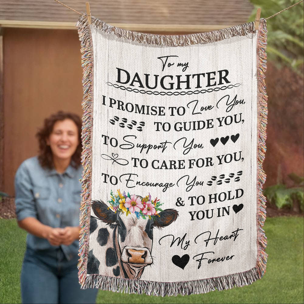 To My Daughter – “I Promise to Love, Guide, and Hold You Forever” Cow Blanket