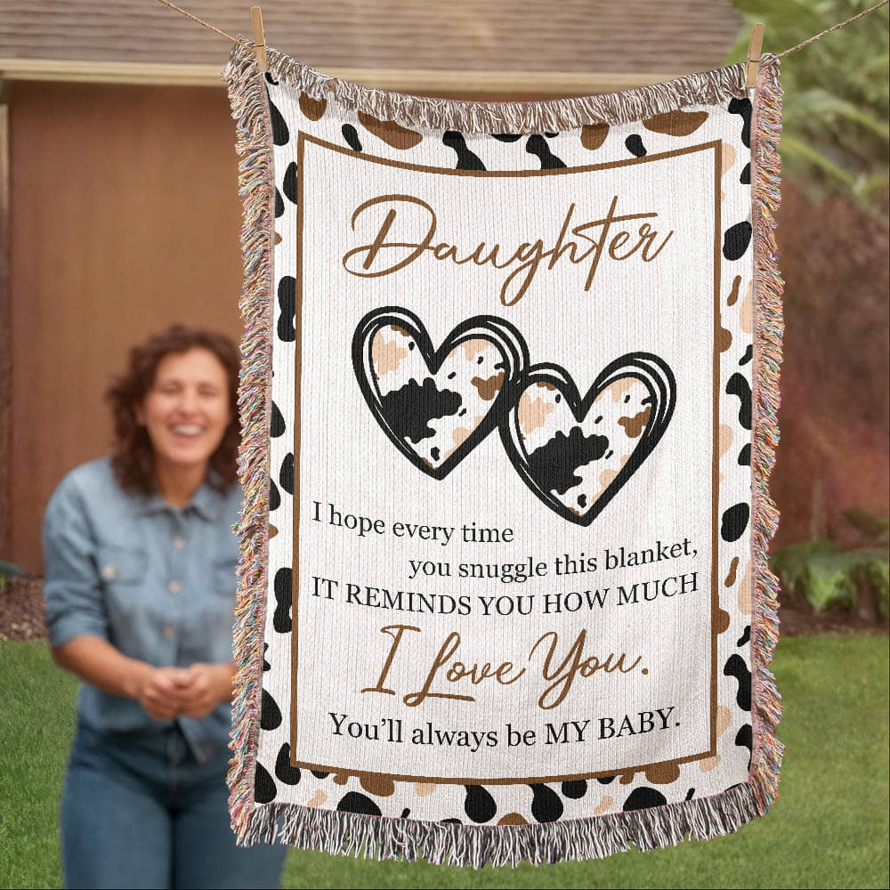 To My Daughter – Cow Print Blanket With Love You Message & Baby Heart Design
