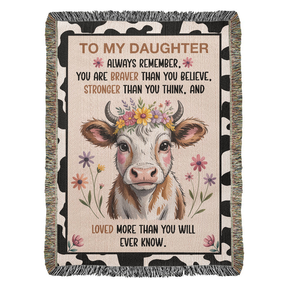 To My Daughter – “Braver, Stronger, More Loved Than You Know” Cow Blanket