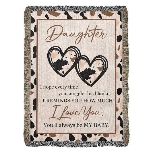 To My Daughter – Cow Print Blanket With Love You Message & Baby Heart Design