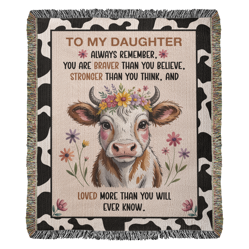 To My Daughter – “Braver, Stronger, More Loved Than You Know” Cow Blanket