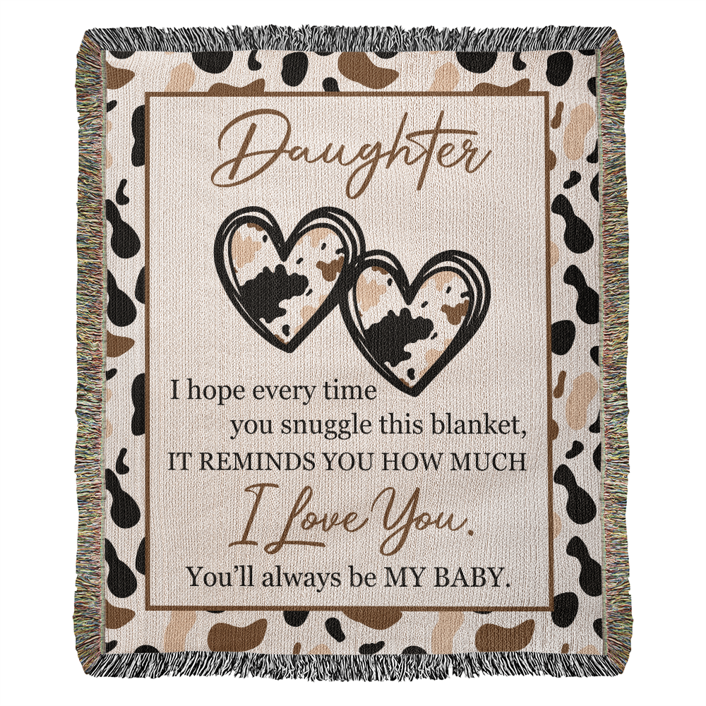 To My Daughter – Cow Print Blanket With Love You Message & Baby Heart Design