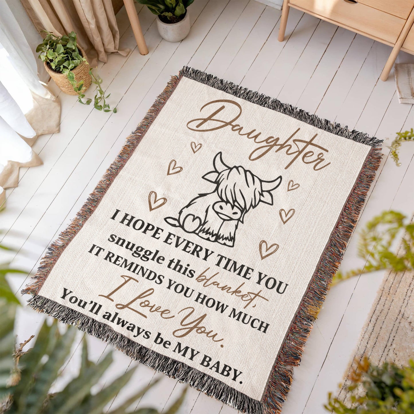 To My Daughter – Cute Cow Snuggle Blanket With "You’ll Always Be My Baby" Message