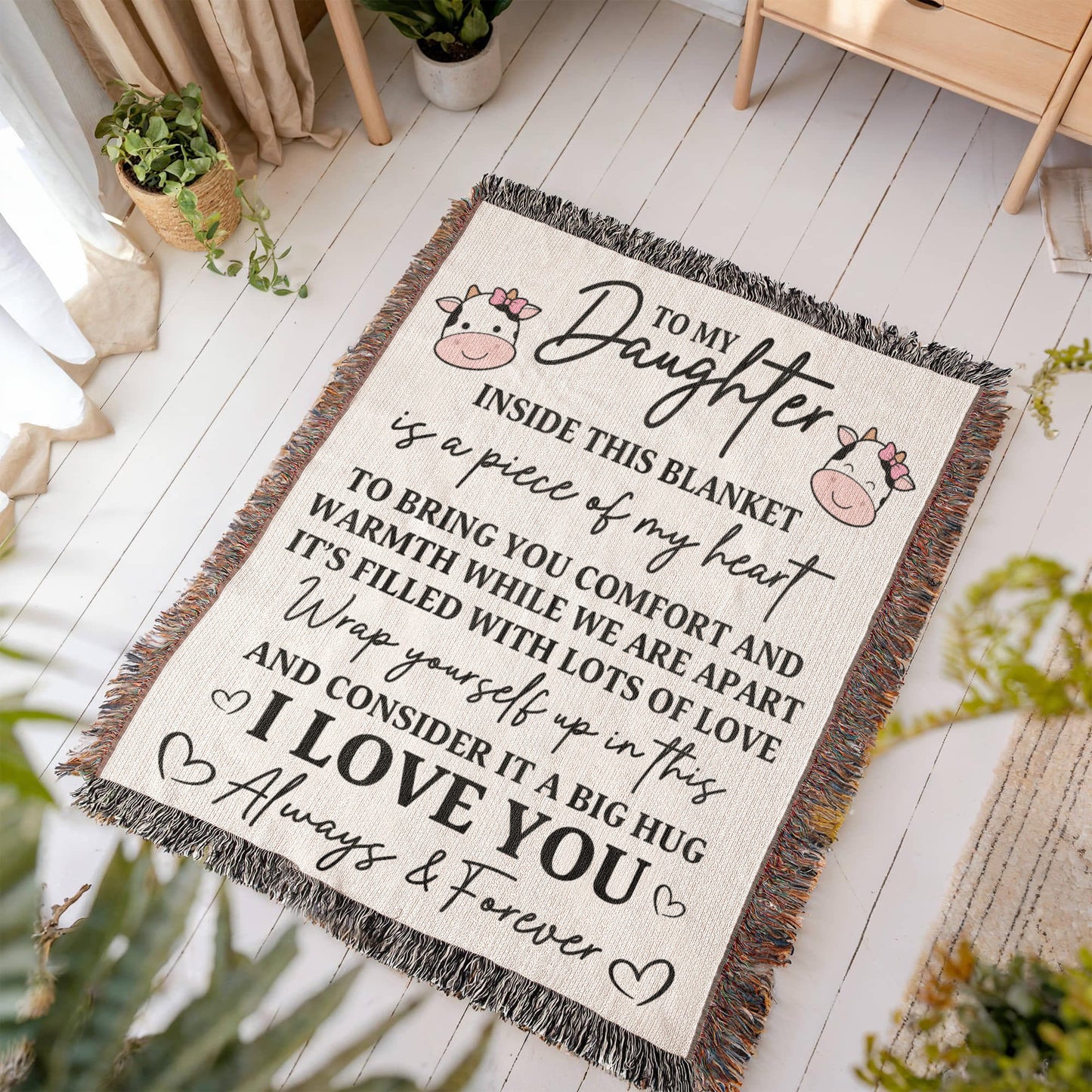 To My Daughter – “Piece of My Heart” Cow Blanket Filled with Love & Hugs