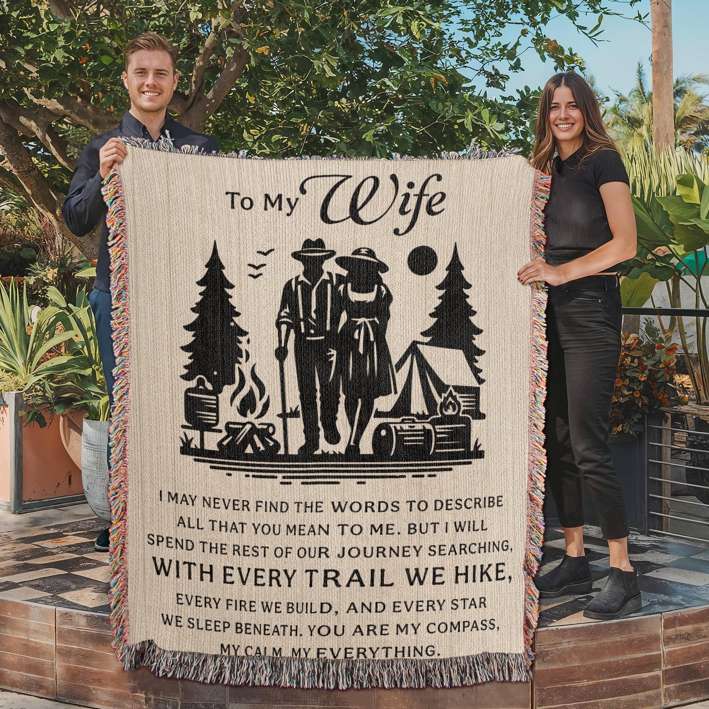 Camping Blanket Gift – For the Wife Who’s Your Compass and Calm