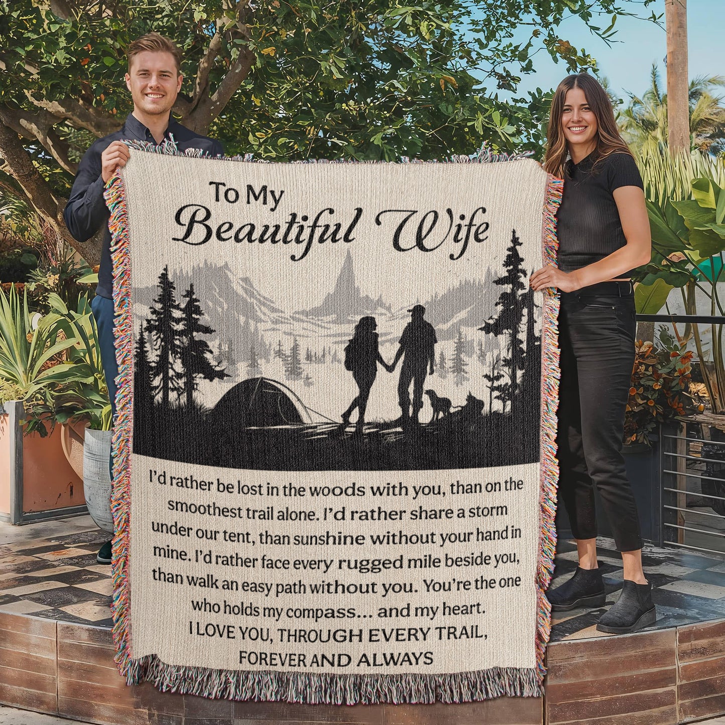 Camping Blanket Gift – For the Wife Who’s Your Compass Through Every Trail