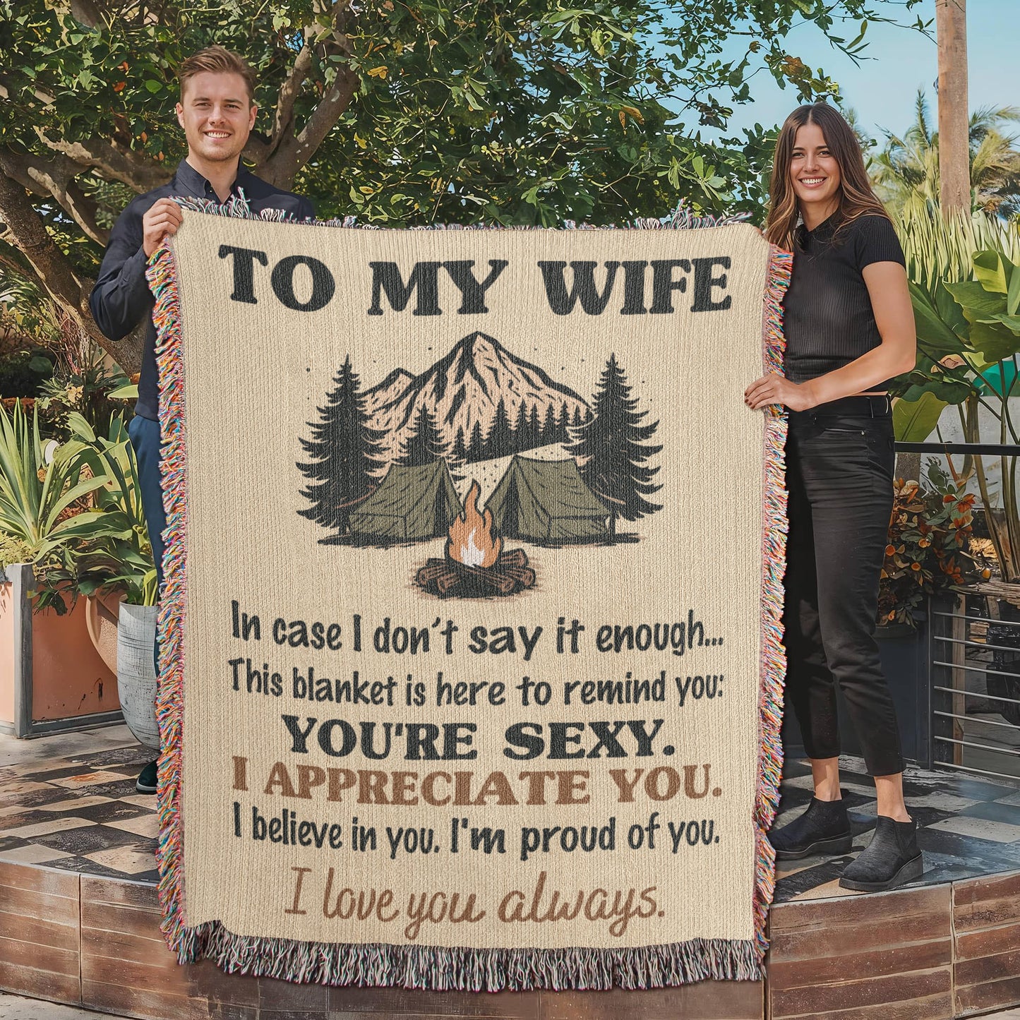 Camping Blanket Gift – For the Wife Who’s Sexy, Strong, and Always Appreciated