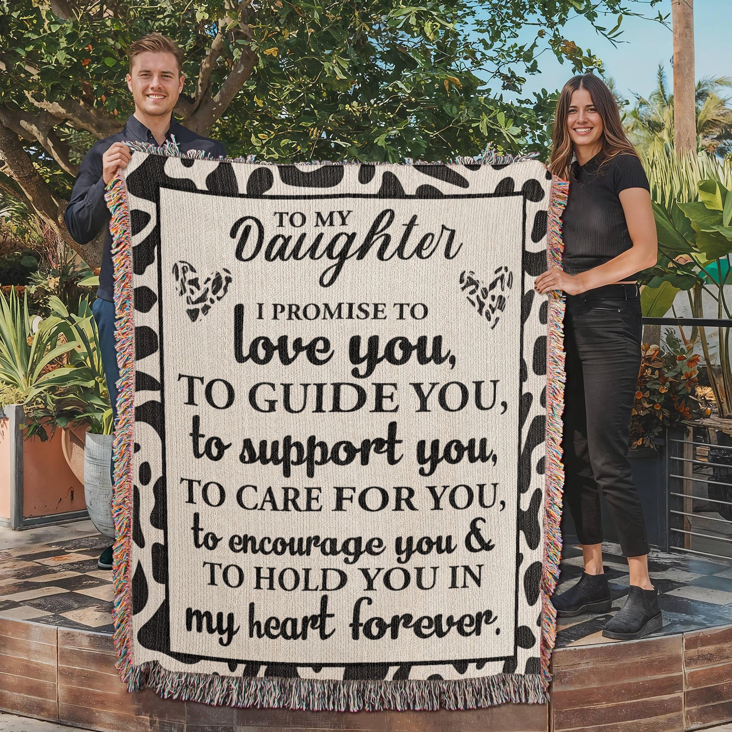 To My Daughter – Cow Print Blanket With “Love, Guide, Support” Promise