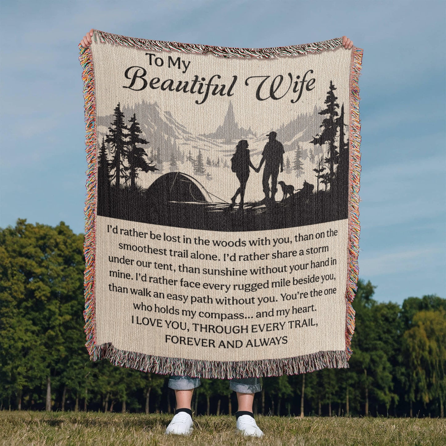 Camping Blanket Gift – For the Wife Who’s Your Compass Through Every Trail