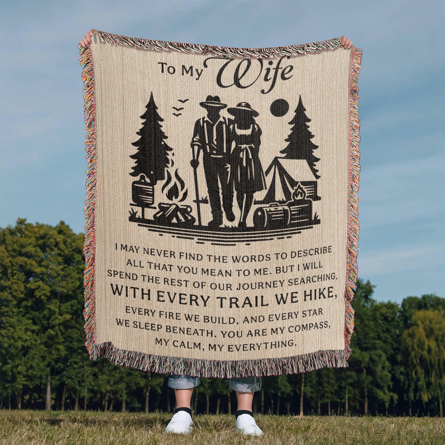 Camping Blanket Gift – For the Wife Who’s Your Compass and Calm