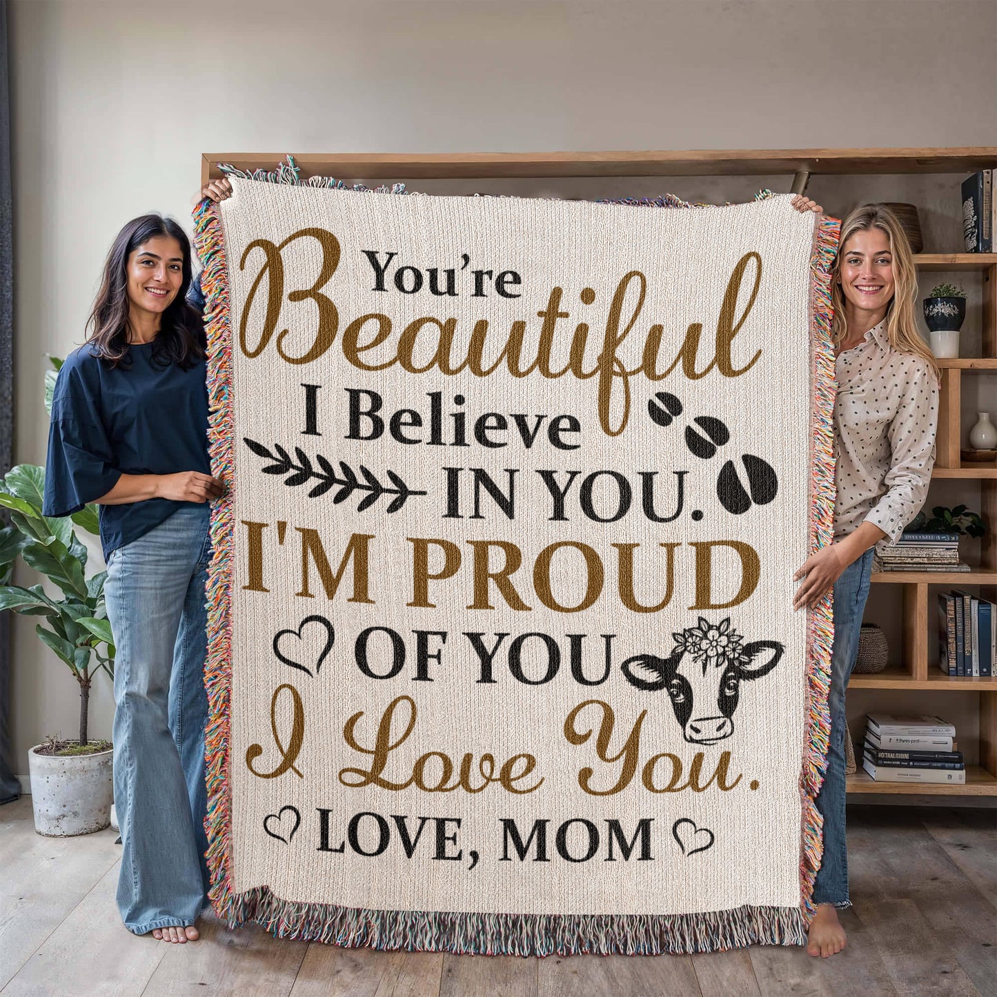 To My Beautiful Daughter – Cow Blanket With "I’m Proud of You" & "Love, Mom" Message