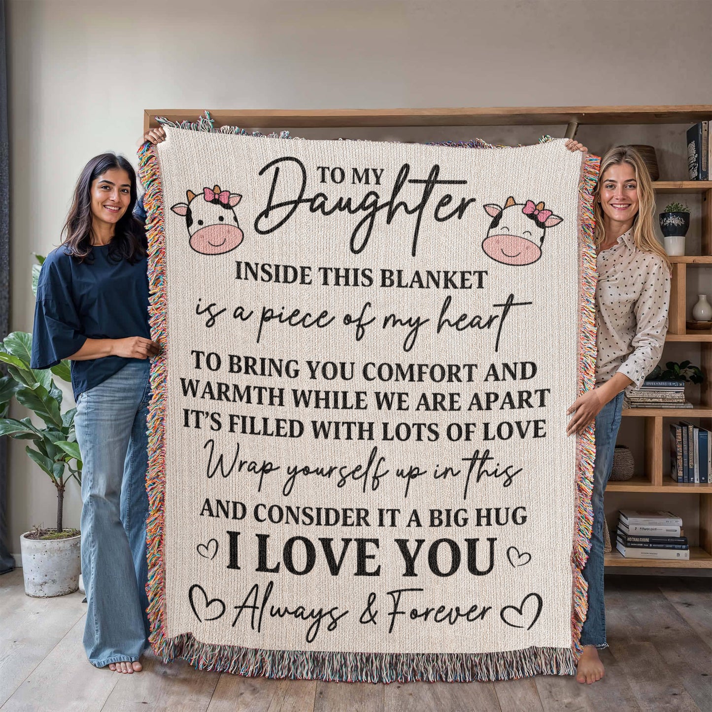 To My Daughter – “Piece of My Heart” Cow Blanket Filled with Love & Hugs