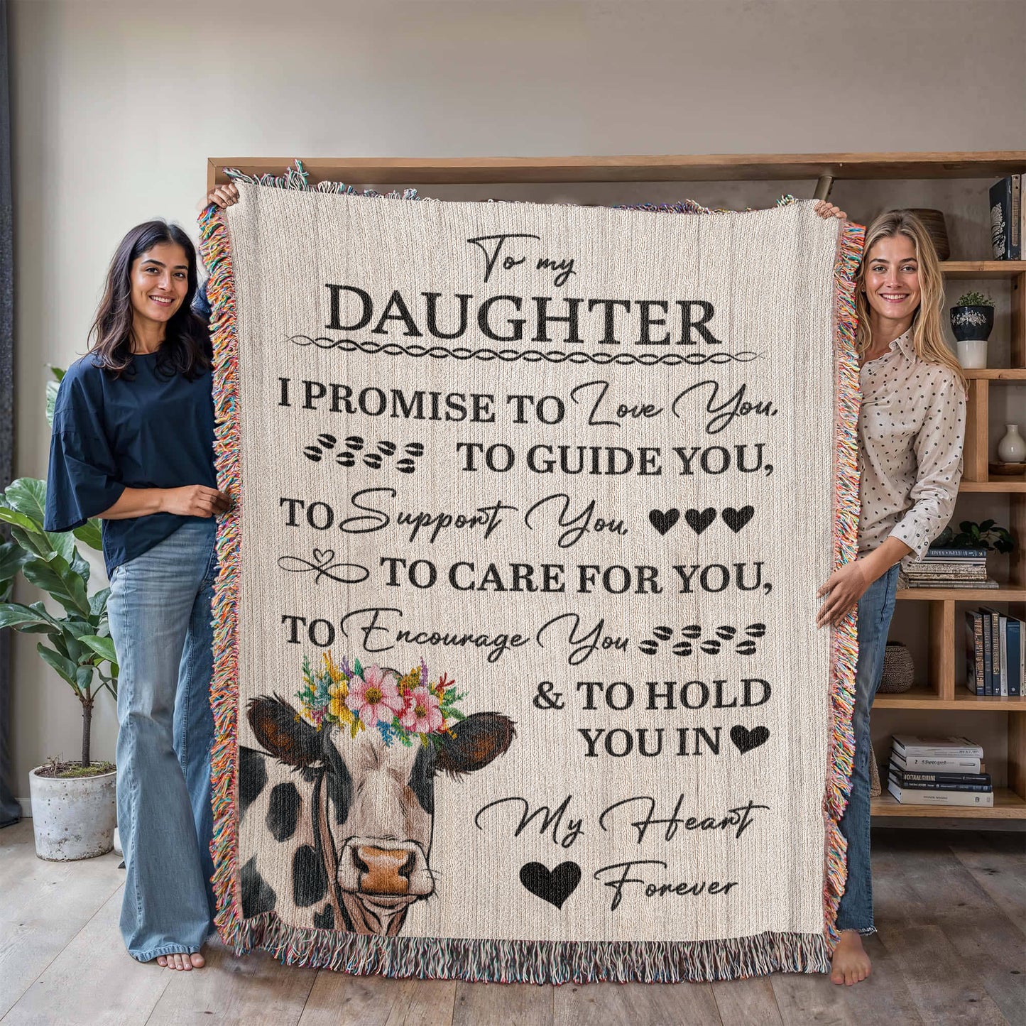 To My Daughter – “I Promise to Love, Guide, and Hold You Forever” Cow Blanket
