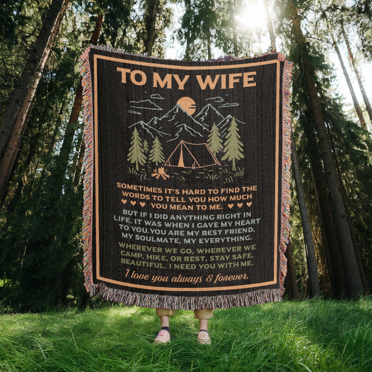 Camping Blanket Gift – For the Wife Who’s Your Best Friend, Soulmate, and Safe Place