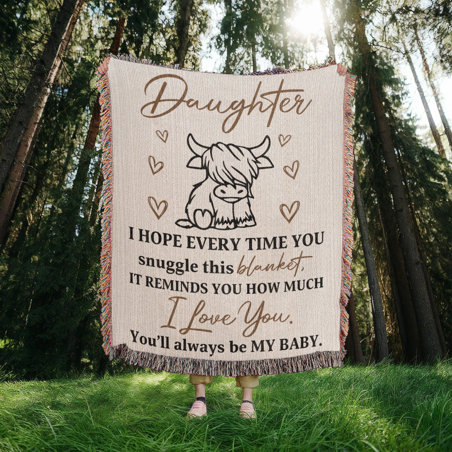 To My Daughter – Cute Cow Snuggle Blanket With "You’ll Always Be My Baby" Message