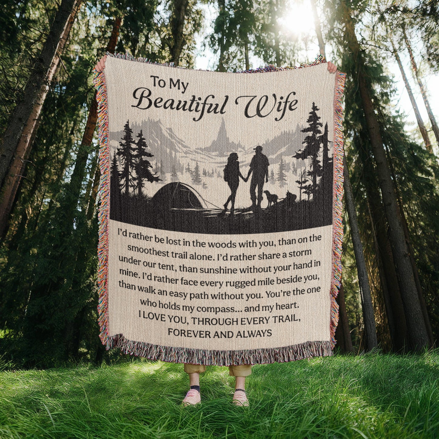 Camping Blanket Gift – For the Wife Who’s Your Compass Through Every Trail