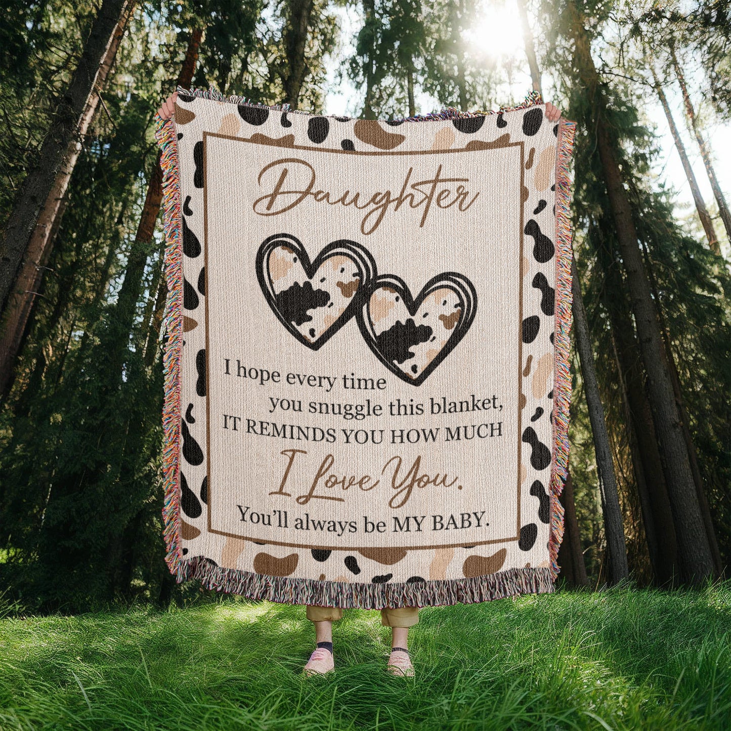 To My Daughter – Cow Print Blanket With Love You Message & Baby Heart Design
