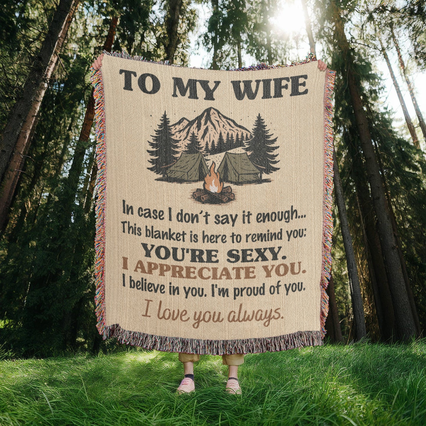 Camping Blanket Gift – For the Wife Who’s Sexy, Strong, and Always Appreciated