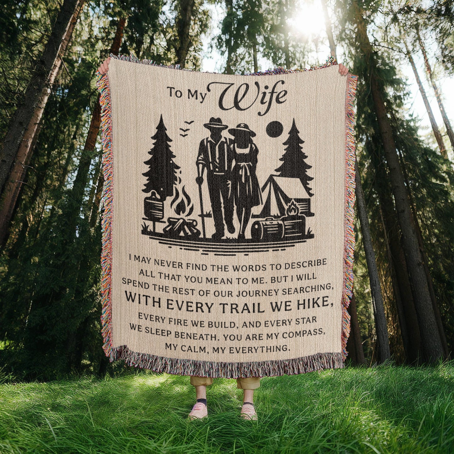 Camping Blanket Gift – For the Wife Who’s Your Compass and Calm