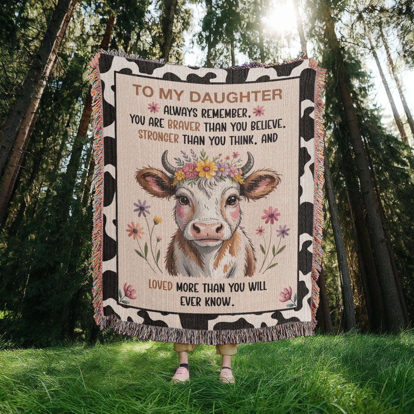 To My Daughter – “Braver, Stronger, More Loved Than You Know” Cow Blanket