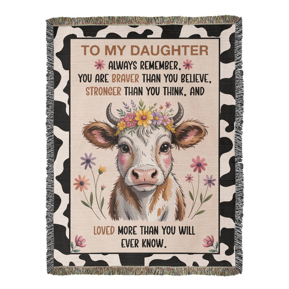 To My Daughter – “Braver, Stronger, More Loved Than You Know” Cow Blanket