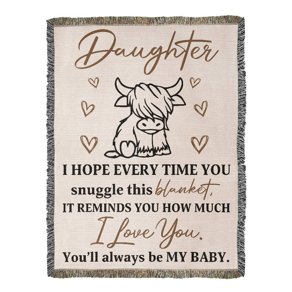 To My Daughter – Cute Cow Snuggle Blanket With "You’ll Always Be My Baby" Message
